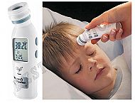 Talking forehead thermometer